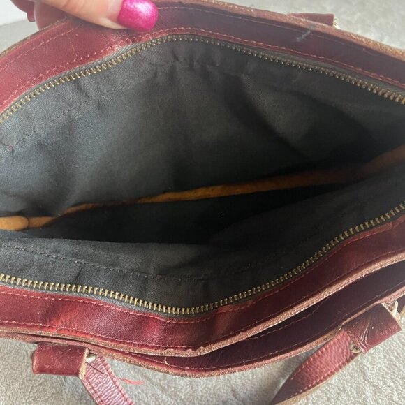 Merlot Leather Satchel Hand Bag - Picture 7 of 16